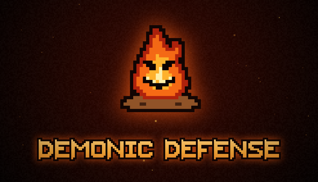 Demonic Defense key art: a grinning campfire demon over the game's wordmark
